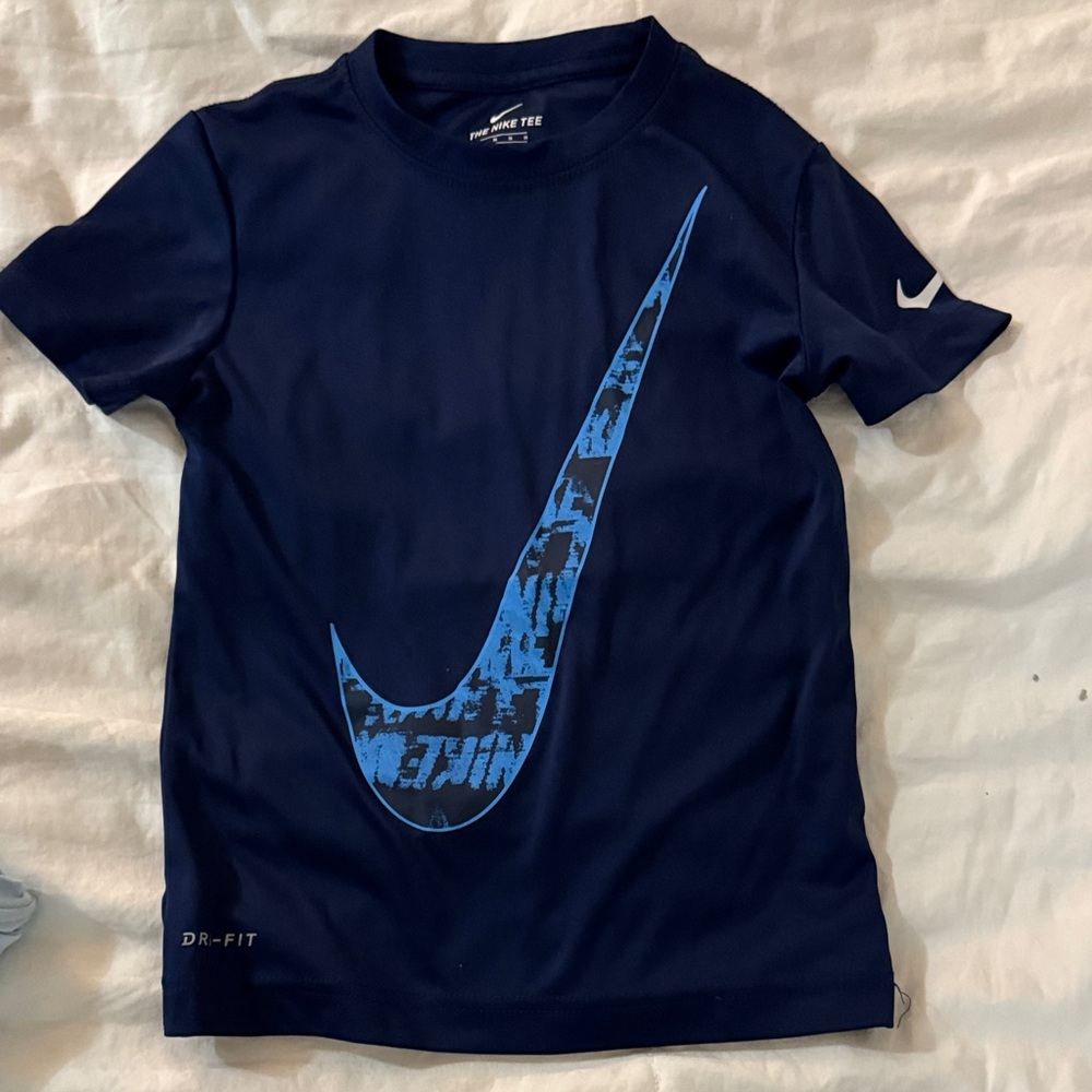 $5 - Nike Navy Blue Tee with Graphic Swoosh